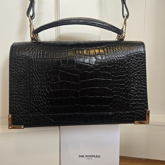 The Kooples Black Croc Embossed Leather Emily Bag in Medium - Picture 5 of 9